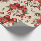 Kerst Bows Bells Bloemen Candy Cane Cadeaupapier (Hoek)