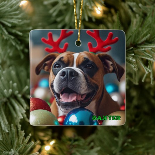 Kerst Boxer Dog Keramisch Ornament (Boom)