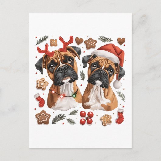 Kerst Boxer Dogs Briefkaart (Voorkant)