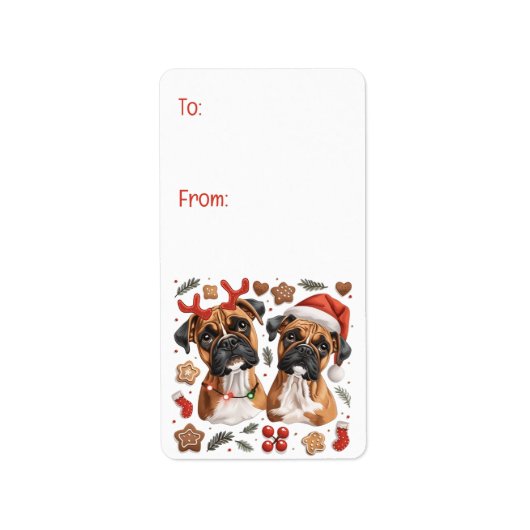 Kerst Boxer Dogs Etiket (Voorkant)