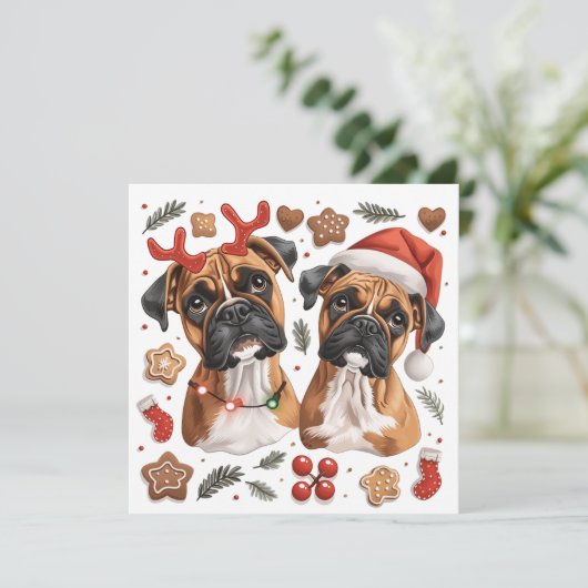 Kerst Boxer Dogs Feestdagenkaart (Staand voorkant)