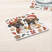 Kerst Boxer Dogs Kartonnen Onderzetters (Schuin)