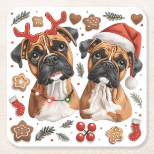 Kerst Boxer Dogs Kartonnen Onderzetters