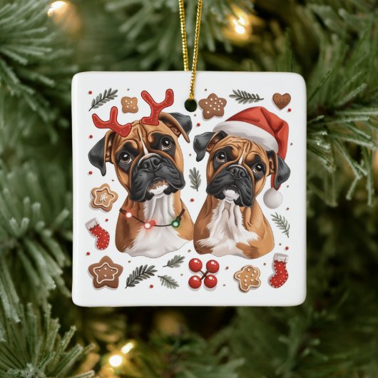 Kerst Boxer Dogs Keramisch Ornament (Boom)