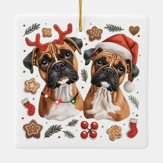Kerst Boxer Dogs Keramisch Ornament (Achterkant)
