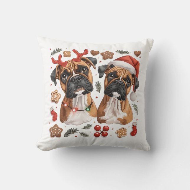 Kerst Boxer Dogs Kussen (Voorkant)