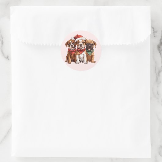 Kerst Boxer Dogs Ronde Sticker (Tas)