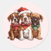 Kerst Boxer Dogs Ronde Sticker (Voorkant)