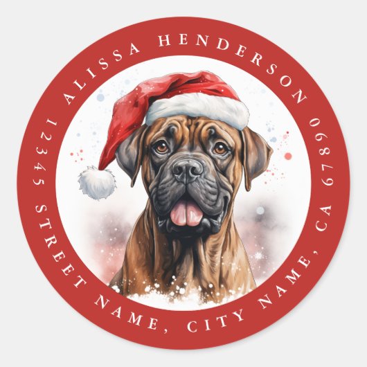 Kerst Boxer Hond Ronde Stickers (Voorkant)
