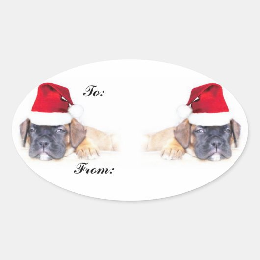 Kerst boxer puppies cadeau label sticker (Voorkant)