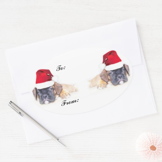 Kerst boxer puppies cadeau label sticker (Envelop)