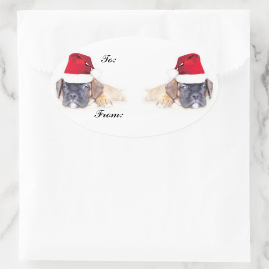 Kerst boxer puppies cadeau label sticker (Tas)