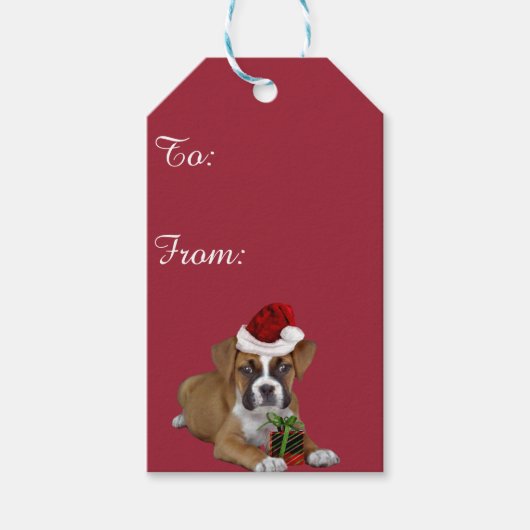 Kerst boxer puppy cadeau labels cadeaulabel (Voorkant)