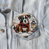 Kerst Boxer Puppy Ronde Button 4,0 Cm (In situ)