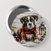 Kerst Boxer Puppy Ronde Button 4,0 Cm (Voorkant /achterkant)