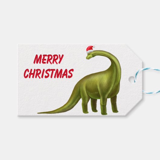 Kerst Brachiosaurus Dinosaur Gift Labels Cadeaulabel (Voorkant (Horizontaal))