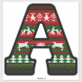 Kerst Brei Letter A Monogram in Rood Groen Fair Sticker