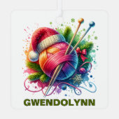 Kerst Breien Liefhebber Custom Name Metalen Ornament (Achterkant)