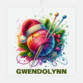 Kerst Breien Liefhebber Custom Name Metalen Ornament (Voorkant)