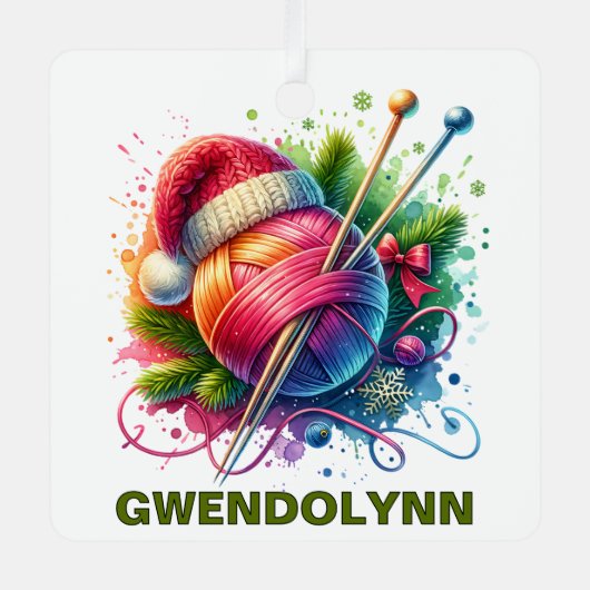 Kerst Breien Liefhebber Custom Name Metalen Ornament (Voorkant)