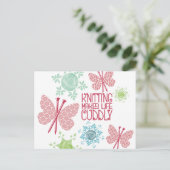 Kerst breien naald vlinder garen sneeuwvlok feestdagenkaart (Staand voorkant)