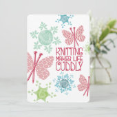 Kerst breien naald vlinder garen sneeuwvlok feestdagenkaart (Staand voorkant)