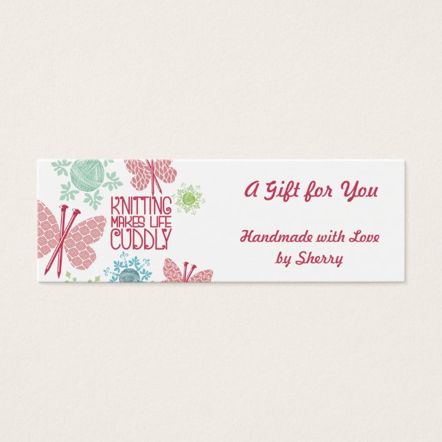 Kerst breien naald vlinder garen sneeuwvlok mini visitekaartjes (Voorkant)