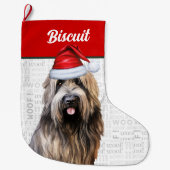 Kerst Briard Hond met Naam Woof Achtergrond Grote Kerstsok (Voorkant)