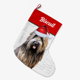 Kerst Briard Hond met Naam Woof Achtergrond Grote Kerstsok