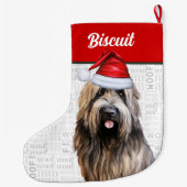 Kerst Briard Hond met Naam Woof Achtergrond Grote Kerstsok (Achterkant)