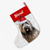 Kerst Briard Hond met Naam Woof Achtergrond Grote Kerstsok (Achterkant (Hangend))