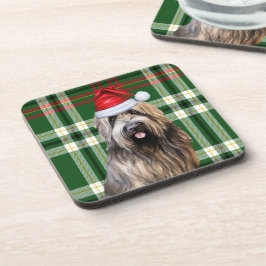 Kerst Briard Shepherd Dog Green Plaid Vakantie Bier Onderzetter
