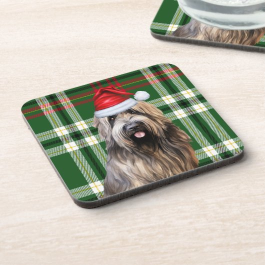 Kerst Briard Shepherd Dog Green Plaid Vakantie Bier Onderzetter (Linkerzijde)