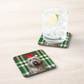 Kerst Briard Shepherd Dog Green Plaid Vakantie Bier Onderzetter (Rechterzijde)