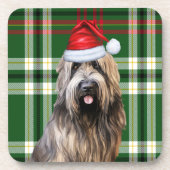Kerst Briard Shepherd Dog Green Plaid Vakantie Bier Onderzetter (Voorkant)