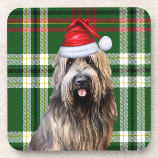 Kerst Briard Shepherd Dog Green Plaid Vakantie Bier Onderzetter (Voorkant)