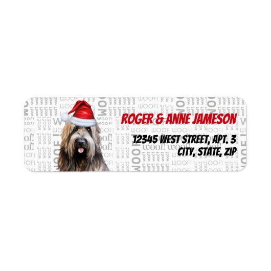 Kerst Briard Shepherd Hond Vakantieadres Etiket (Voorkant)