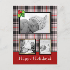 Kerst Briefkaart Custom Plaid Grijs Rood 3