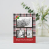 Kerst Briefkaart Custom Plaid Grijs Rood 3 (Staand voorkant)