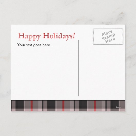 Kerst Briefkaart Custom Plaid Grijs Rood 3 (Achterkant)