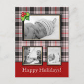 Kerst Briefkaart Custom Plaid Grijs Rood 3 (Voorkant)
