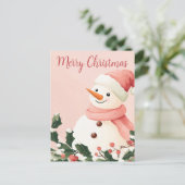 Kerst Briefkaart met een schattige sneeuwman (Staand voorkant)