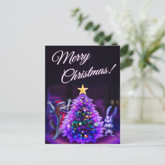 Kerst Briefkaart met leuke beesten (Staand voorkant)