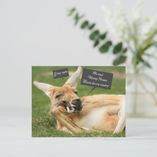 Kerst briefkaart uit Australië; kangoeroe (Staand voorkant)