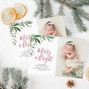 Kerst Bright Vakantie Geboorteaankondiging Briefkaart