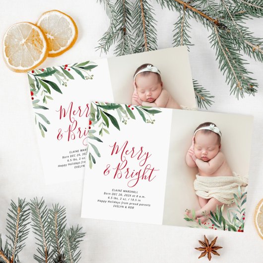 Kerst Bright Vakantie Geboorteaankondiging Briefkaart