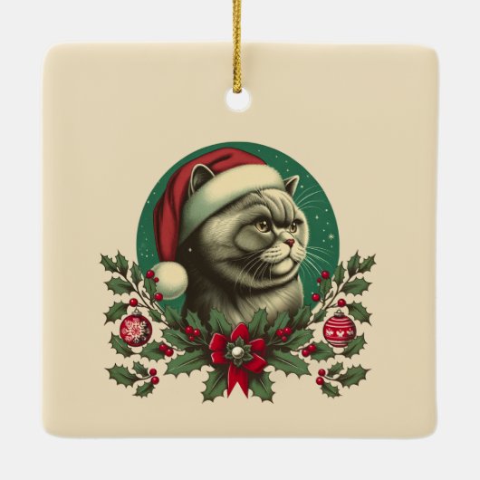 Kerst Brits kort haar kat keramisch Ornament (Achterkant)