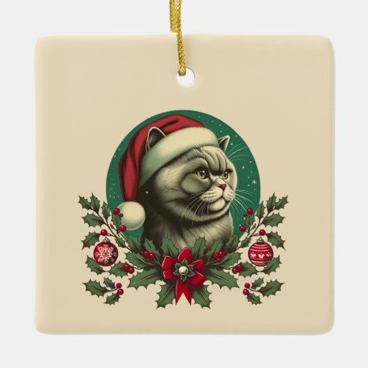 Kerst Brits kort haar kat keramisch Ornament (Voorkant)