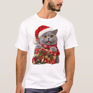 Kerst Britse Korthaar met kerstmuts T-shirt