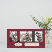 Kerst Brocade rode fotokaart Feestdagenkaart (Staand voorkant)